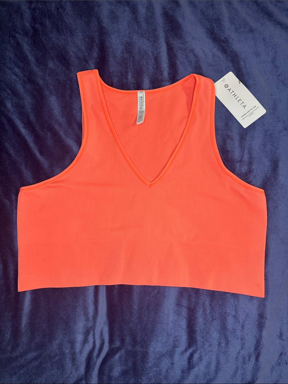 Athleta V-Neck Cropped Rib Tank Top - Coral **small flaw**